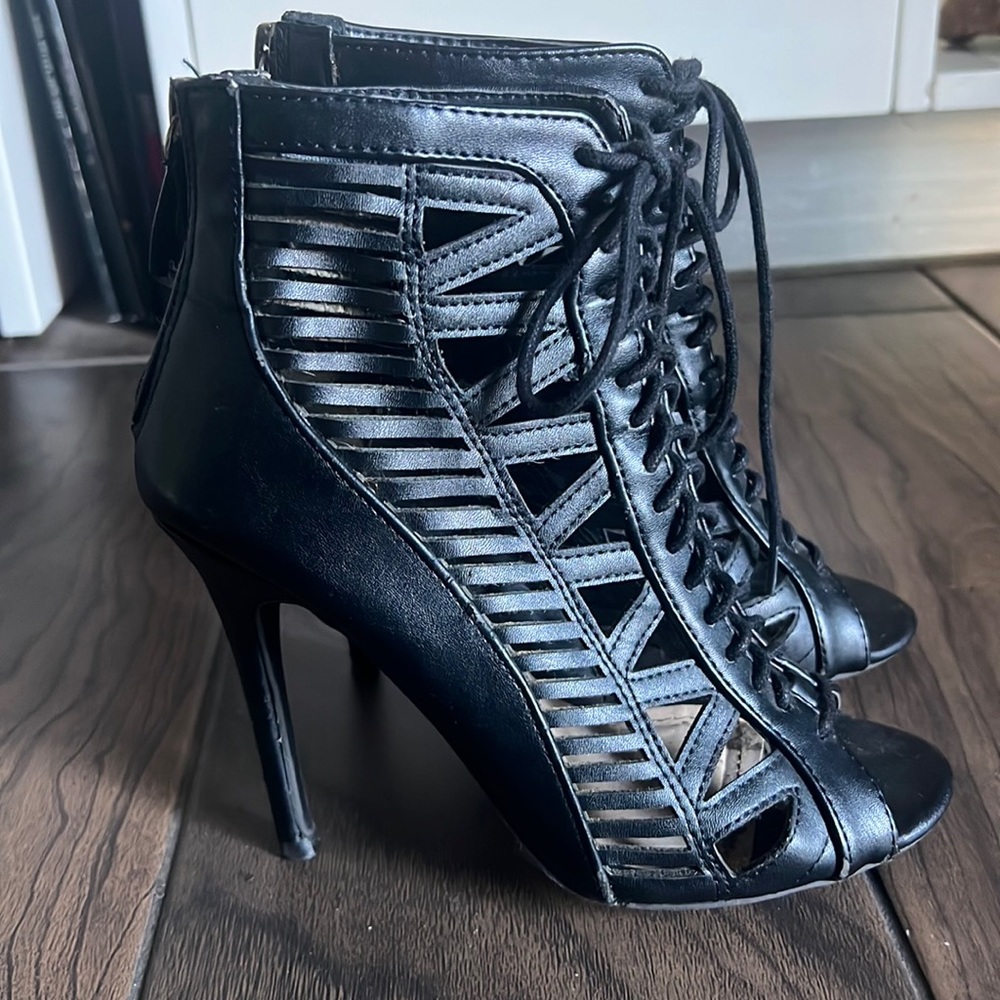 Black Heel Booties with cut out detail